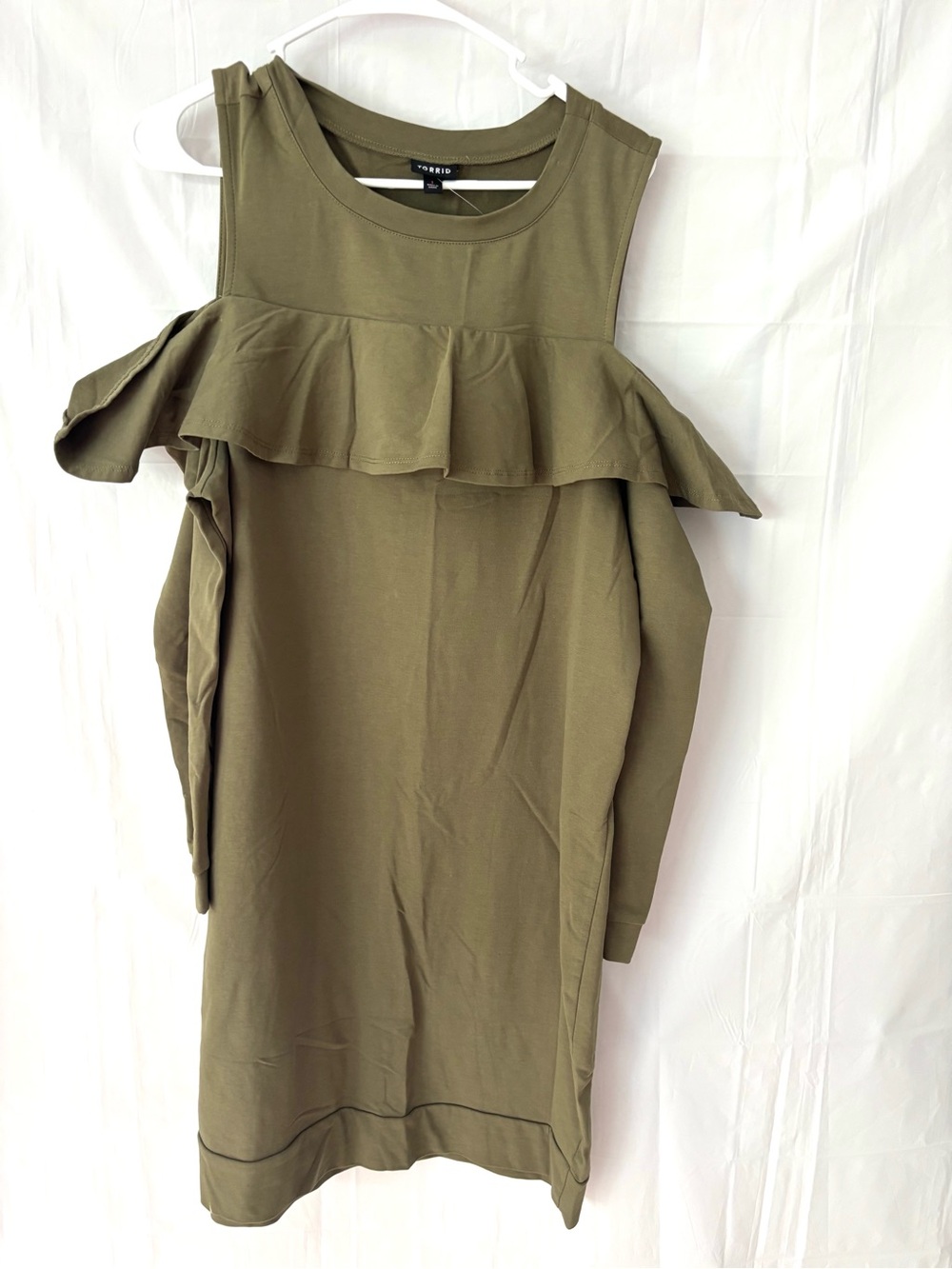 NWOT torrid Olive Green Cold-Shoulder Ruffle Knit Dress SZ 1X torrid SZ 1